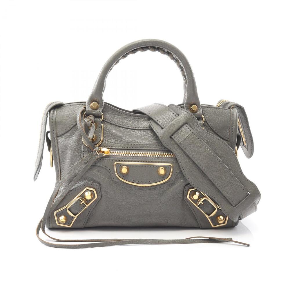Balenciaga Metallic City Handbag Leather Gray